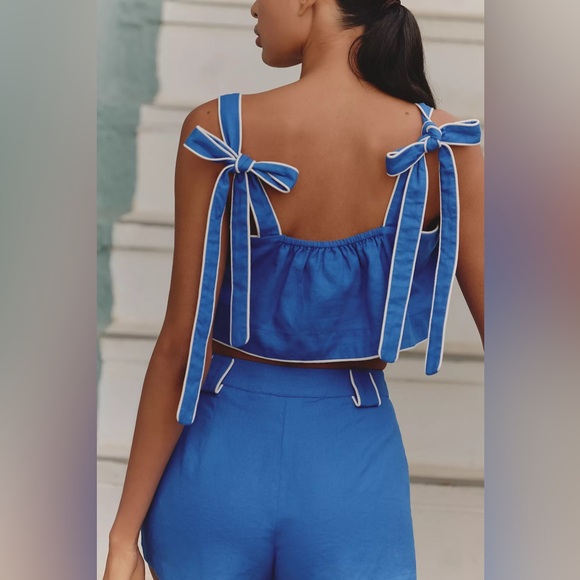 FARM RIO Blue Crop Top and Shorts Set Embroidered - Picture 5 of 6